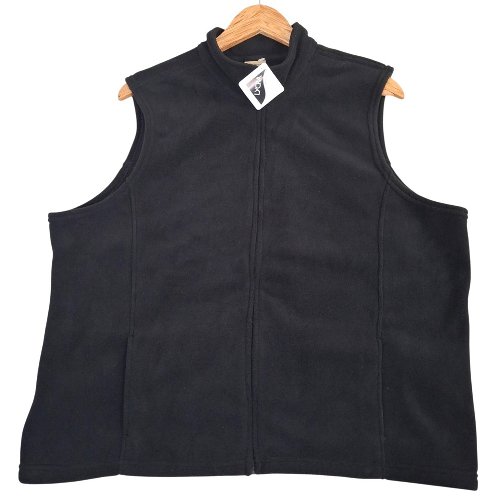 LL Bean Polartec Fleece Vest Womens 1X Black Full Zip Mock Neck Sleeveless Vest